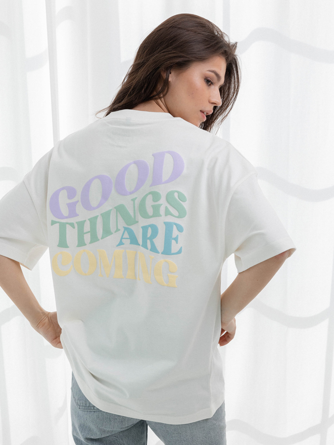 GOOD THINGS ARE COMING Shirt Creme Green / Colorful